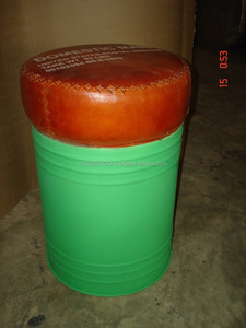 Taburete de tambor para tapicería Industrial, taburete de arte jodhpur con tapa de cuero - Product Image 5