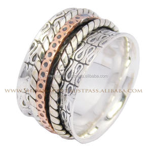 Tow Tone 925 Sterling <b>Silver</b> Hammer <b>Eternity</b> Vermeil <b>Ring</b> Engagement Wedding Party Wear Gift Supplier and Exporter - Product Image 2