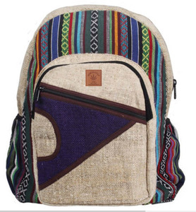 Mochila y bolsa de viaje escolar, patrón azteca de lona de algodón de cáñamo orgánico nepalés HBBH 0042 - Product Image 1