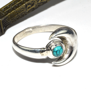 Bagues en argent Sterling 925 en forme de demi-lune douce, Turquoise, bijoux en argent 925, pierres précieuses - Product Image 1