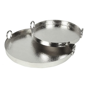 Plateau Métal Martelé Argenté – 25 Cm, Neuf, Fait Main, Pour Boissons