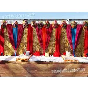 Sangeet Stage Pleated Lehariya Backdrops Beautiful Mehndi Stage Colorful Curtains Outdoor Mehndi Setup with Backdrop Curtains