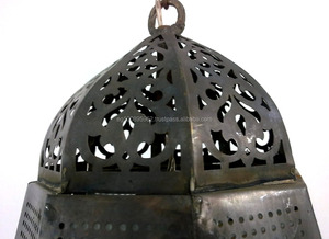 Lampe pyramidale marocaine antique B160 Base en laiton avec fonction lumineuse Plafonniers au design octogonal - Product Image 5