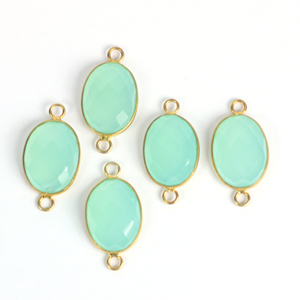 Aqua Chalcedony 18X13 MM Oval Gemstone Bisel Charms Conector Doble Bail Loop Chapado en oro - Product Image 2