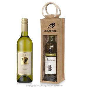 Emballage de vin en jute biodégradable de haute qualité, poignées en bois, une bouteille, design élégant de style coréen, large vague - Product Image 1