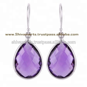 Pendientes de Plata de Ley 925 con piedras preciosas de amatista genuinas, hermosa joyería de moda para niñas, chapado en rodio para regalo de fiesta - Product Image 2