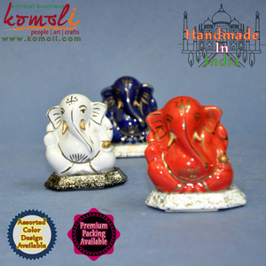 Ganesh Murti Ceramic Marble Goldline Blue Hindu God <b>Statues</b> <b>Religious</b> Gifts - Product Image 3