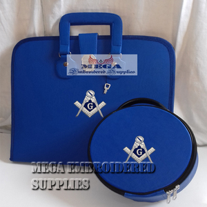 Estuches para Mandiles Masónicos Personalizables de Cuero y Terciopelo con Cinta, Bordados con Compás y Escuadra Masónicos - Product Image 5