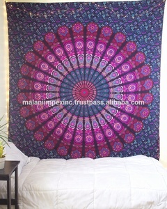 Wholesale Indian Printed Aubusson Handmade 100% Cotton 80X91 Inch Plain Multi-Color Wall Hanging & <b>Bedspread</b> - Product Image 1