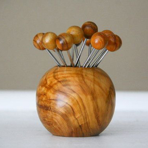 Bois Vintage Mid Century Cocktail Picks et Titulaire - Product Image 1