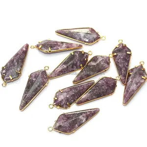 Lepidolite Arrowhead Emas Bezel Perak 925 Liontin Perhiasan Mode Bagus Liontin & Jimat Batu Permata