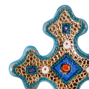 Crucifijo Religioso de Cerámica Pintado a Mano con Oro Puro Hecho a Mano en Italia Diseño de Mosaico Artículo Católico - Product Image 3