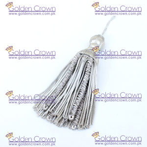 Silver Bullion Wire Decoration <b>Tassel</b> | Silver Caterpillar Bullion Fringe <b>Tassel</b> - Product Image 3