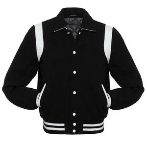 Veste universitaire noire / Veste universitaire à col rétro pour hommes / Veste universitaire brodée sur mesure - Product Image 3