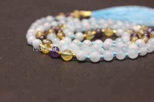 สร้อยมาลาแบบยาว 108 เม็ด ทำจากอควอมารีนขัดเงาขนาด 6 มม. สไตล์โบฮีเมียน พร้อมคริสตัลธรรมชาติบำบัดรักษา - Product Image 5