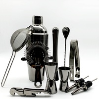 Hoge Kwaliteit Unieke Custom Logo Perfect Home Bar Gun Metal Shine Mat Zwarte Kleur Plated Rvs Cocktail Shaker Set