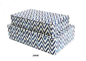 Caja de madera con incrustaciones de hueso para joyería, organizador disponible en todos los tamaños y colores, con patrón de Chevron azul y blanco - Product Image 3