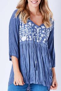 Blusa Bohemia para mujer, 100% de algodón, cómoda, fresca, para verano, bordado atrevido, adorno de encaje, Top barato Natural, venta al por mayor - Product Image 4