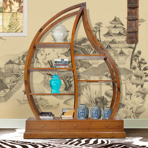 ชั้นวางหนังสือใบพร้อมลิ้นชัก3เฟอร์นิเจอร์ไม้สักธรรมชาติ - Product Image 1