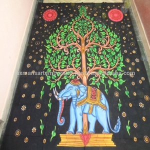 Elefante Árbol de la vida pintado a mano algodón tamaño Queen sábanas/tapices tapiz exportador mayorista de India - Product Image 1