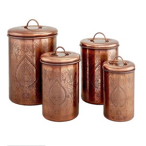 Boîtes de conserve de luxe en métal antique en cuivre au design fait à la main Rangement de cuisine Vente en gros de boîtes de conserve de luxe en cuivre Lot de 4 - Product Image 1