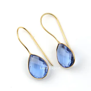 Latest Gemstone Earrings Wholesale Price Natural Tanzanite Quartz Sterling Silver Gold Plated Earrings