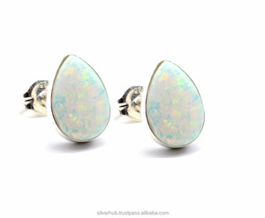 Boutons de manchette faits à la main de pierre précieuse d'opélite en forme de poire en argent sterling 925 pour le fournisseur en gros - Product Image 1