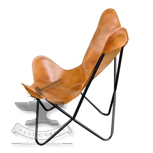 Silla de mariposa de cuero genuino tostado Vintage de estilo industrial para muebles de restaurante de cocina y sala de estar - Product Image 4