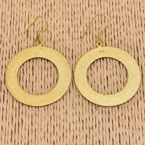Plain Texture Round Disk Gold Plated 925Sterling Silver Dangle Earrings Jewelry Fashionable Earring For Wedding Gift Parties. - Product Image 2