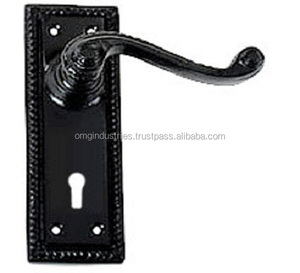 Manija de puerta con pestillo de Palanca Negra de hierro fundido de OMG Industries, cerradura de seguridad, manija de puerta de mortaja de latón y acero para uso en ventanas - Product Image 4