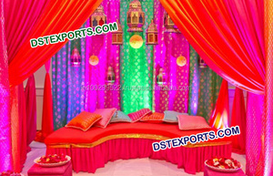 Punjabi Wedding Mehandi Sangeet Function Decors Indian <b>Mehndi</b> Stage <b>Decoration</b> Pakistani Mehandi Stages - Product Image 3