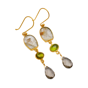 Peridoto dorado de cuarzo ahumado, Pendientes colgantes con gancho de alambre, joyería - Product Image 1