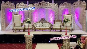 Blanc doux Ouverture D'étape De Mariage Nouvellement Conçu Décoration De Scène avec Paisley Piliers Indiens Réception Fabricant D'étapes - Product Image 5