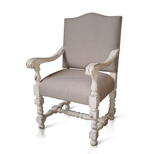 Fauteuil de loisir français rembourré en gris avec finition vieillie en bois de palissandre, meubles de salon, L 62 P 62 H 110 cm - Product Image 2