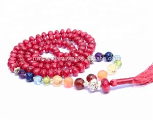 Ruby 108 Mala 7 Hạt Luân Xa Thắt Nút Vòng Cổ Tua Rua Lụa