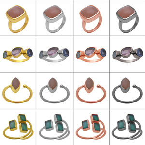 แหวน925สเตอริงเงิน unisex แหวนสโมควอทซ์สีดำอัญมณี mookaite ชุบทองการตั้งค่าฝาทันสมัยสำหรับ - Product Image 3