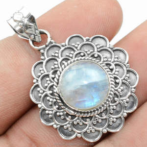 Arc-en-ciel pierre de lune pierre précieuse Vintage pendentif fait à la main 925 solide en argent Sterling concepteur grand toutes les tailles cadeau d'anniversaire pour elle 5017 - Product Image 1