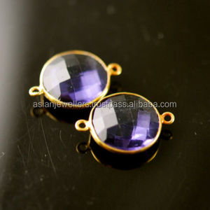 Bijoux indiens faits à la main 2-Micron Vermeil Gold-925 Sterling Silver Faceted Hydro Amethyst Connector Jewelry Findings Components - Product Image 1