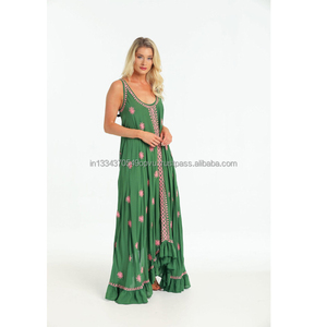 2019 Breezy Rayon Maxi vestido dobladillo asimétrico único bordado Casual playa estilo bohemio gran oferta verano contraste Color - Product Image 1