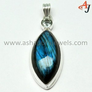 น่ากลัว Marquise_Round รูปร่าง Labradorite_Blue บุษราคัม925จี้เงิน,ขายส่งเครื่องประดับเงิน,เครื่องประดับปรับ - Product Image 4