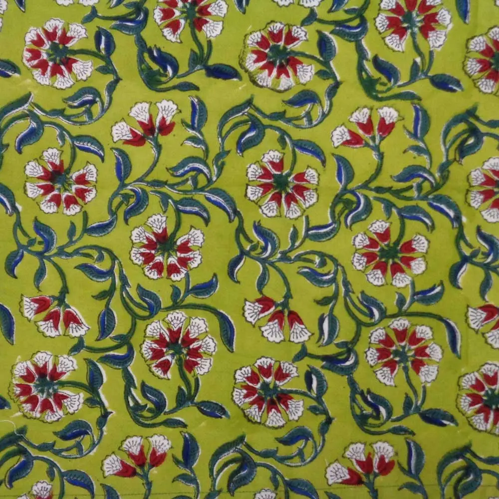 Indian chakri green hand block printed soft cotton running 20S fabric