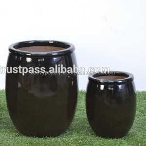 [Hannah] <b>Tall</b> Planter with Rim, Set of 2, Glazed Ceramic <b>Pot</b> // Vietnam Pottery Supplier - Product Image 2
