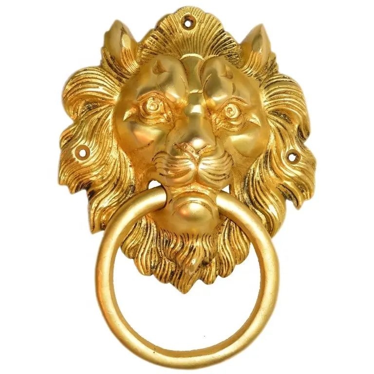 शेर की चेहरा पीतल दरवाजा हथौड़ा में किए गए धातु पीतल कांस्य प्राचीन देखो के साथ