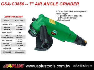 Amoladora Angular Neumática APLUS GSA-C0712R, Tamaño de Disco de 7 Pulgadas, Gatillo de Rodillo, 1.2 HP, Escape Lateral - Product Image 2