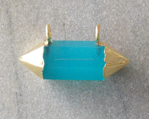 Blue Topaz Natural Multi Gemstone Jewelry Faceted Quartz Raw Stone Gemstone Gold Plated Trendy Pendant - Product Image 1