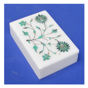 กล่องของขวัญหินอ่อนสีขาวคุณภาพสูง ดีไซน์ดอกไม้สีเขียว รูปทรงสี่เหลี่ยมผืนผ้า สำหรับเก็บเครื่องประดับ ราคาดีที่สุด - Product Image 1