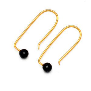 Pendientes de aro de plata 925 con estilo, piedras preciosas de ónix negro facetado con chapado en oro, joyería de moda para bodas, fiestas, regalos - Product Image 1