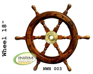 Volante de barco de diseñador antiguo Decoración Náutica de madera única con trabajo de incrustaciones de latón por INAM HANDICRAFTS - Product Image 2
