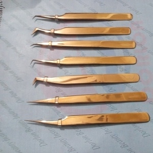 Pinces à épiler pour extensions de cils en or rose avec logo personnalisé, volume et isolation, acier inoxydable, poignée unie, pinces à épiler pour extensions de cils - Product Image 1