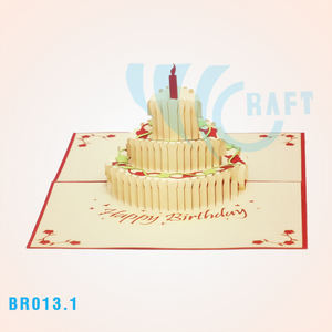 Gâteau d'anniversaire 3D Pop up carte carte de voeux fait à la main Vietnam Top tendance meilleur prix découpé au laser cadeaux et artisanat vendeur chaud artisanat - Product Image 1